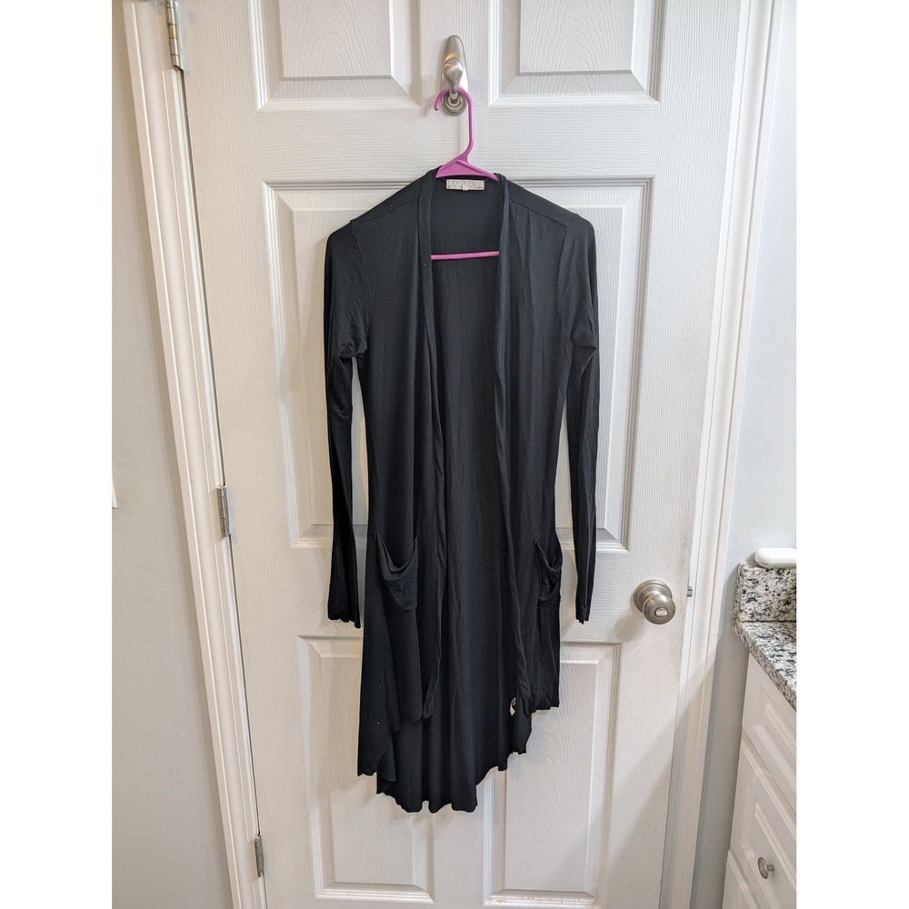 Joah Brown Black Long Sleeve Asymmetrical Pocket Cardigan One Size